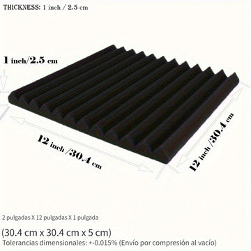50 piezas de paneles acústicos VIBuilt negros, 30x30x2.5 cm, espuma de alta densidad para absorción de sonido, ideal para estudios de grabación, home theater y reducción de ruido, paneles para paredes insonorizadas, VIBUILT