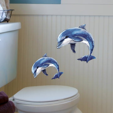 Calcomanías de Delfines que Brillan en la Oscuridad para Inodoro - Decoración de Baño de PVC de 20x30cm, Diseño Caprichoso de Delfín Azul y Autoadhesivo para el Hogar, Baño y Decoración del Inodoro