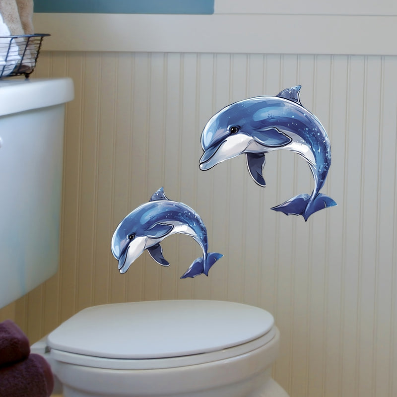 Calcomanías de Delfines que Brillan en la Oscuridad para Inodoro - Decoración de Baño de PVC de 20x30cm, Diseño Caprichoso de Delfín Azul y Autoadhesivo para el Hogar, Baño y Decoración del Inodoro