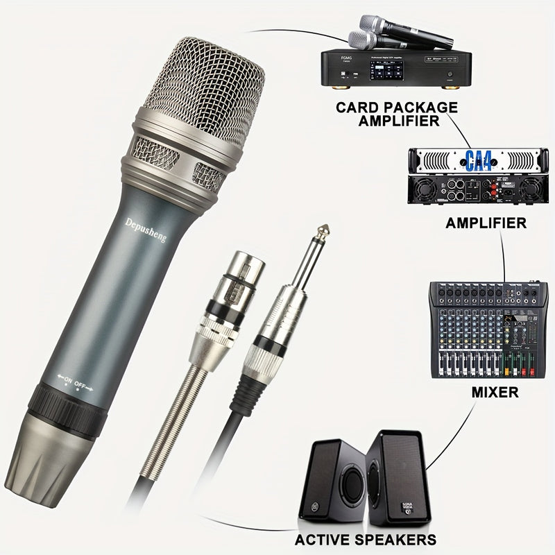 Micrófono vocal dinámico profesional DEPUSHENG C90 - Micrófono dinámico cardioid unidireccional con bobina móvil, interruptor ON/OFF, cable de audio XLR de 177 pulgadas y conector de 1/4" para grabación, canto, karaoke, grabación de voz, diseño elegante