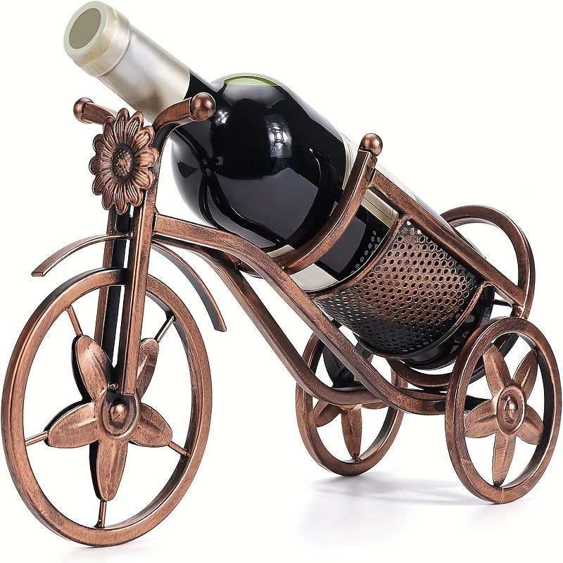 1pc Soporte para Vino con Forma de Bicicleta, Soporte de Vino de Metal Independiente para Mesa con Acabado Cepillado - Ideal para Decoración de Bar en Casa y Regalos de Vino