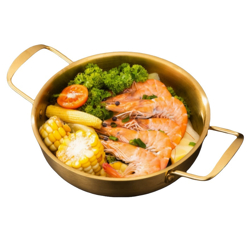 1 Juego de ollas de acero inoxidable para sopa, olla de barro para ramen coreano dorado, olla caliente para mariscos, compatible con cocina de inducción, sin carga, no requiere batería.