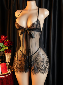 Lencería sexy, camisón con falda corta con abertura, incluye: camisón con falda + tanga, elegante camisón de noche para mujeres, camisón seductor para la cama, bata de batalla apasionada