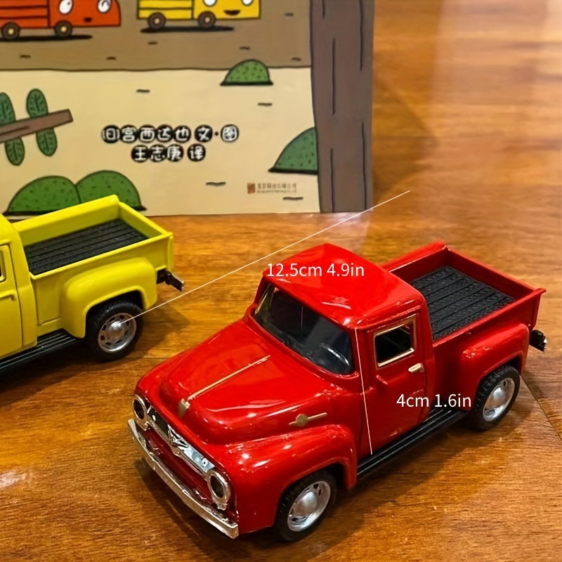 [Modelo Clásico Vintage Rosa Rojo] Modelo Clásico de Auto Vintage de Aleación Metálica Rosa y Rojo - 1 ud Adorno de Camioneta con Puertas y Capó Abatibles, Detalles Cromados - No Requiere Baterías para Decoración de Hogar y Oficina