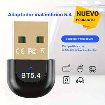Adaptador sin varillas 5.4 BT, Receptor sin varillas USB, Compatible con Windows 11/10/8.1 Plug & Play Mini Receptor y Transmisor sin varillas 5.4+EDR, Compatible Retrocompatible Automáticamente con 5.3/5.1/5.0/4.2/4.1/4.0 y Otras Versiones para Auricula