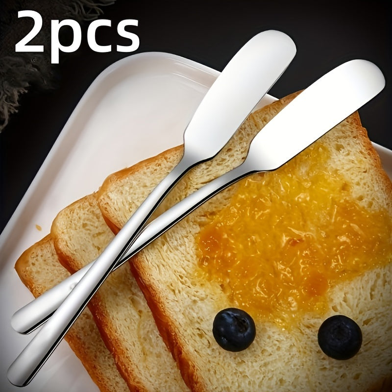 2 piezas de Cuchillos para Mantequilla de Acero Inoxidable SHAON con Punta Redonda - Diseño de Borde Redondeado para Untar Seguro, Mermelada, Queso y Sándwiches de Postre - Utensilios de Cocina Duraderos y Portátiles para Uso en Casa y al Aire Libre, Asp
