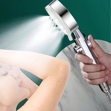 Juego de Cabezal de Ducha de Lluvia de Alta Presión con 5 Modos, Spray de Mano y Soporte Americano - Acabado Pulido, Opciones de Montaje en Pared/Techo para una Experiencia de Baño Mejorada, Agua Caliente, Ducha, SL, Decoración de Regalo de Navidad/Hallo