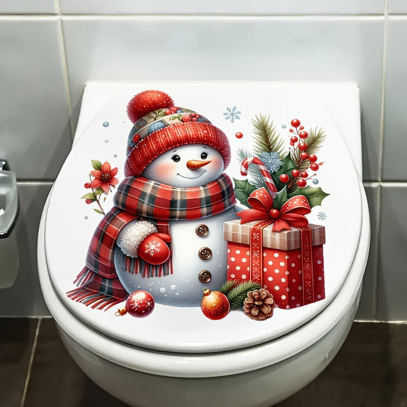 1 calcomanía de muñeco de nieve navideño para baño - Fácil de aplicar y quitar, decoración navideña con sombrero rojo, bufanda a cuadros y regalos de temporada, adhesivo para azulejos para crear ambiente festivo en el hogar