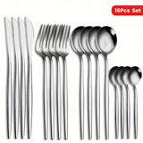 1 Juego De 16 Piezas, Cubiertos Portugueses De Acero Inoxidable, Incluye Cuchillos, Tenedores, Cucharas Y Cucharas De Postre Para 4, Ideal Para Fiestas Y Uso Diario