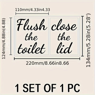 1pc de calcomanía de tapa de inodoro de vinilo - Recordatorio de "Flushing el inodoro, cierre la tapa", señal de baño autoadhesiva reutilizable con características de ornamentación para superficies de plástico