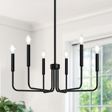 Lámpara de Techo Metálica Negra de 6 Luces Estilo Industrial Americano Sencillo y Renovado, Adecuada para Sala de Estar, Comedor, Dormitorio, Isla de Cocina, Luz Colgante Decorativa, Instalación Fácil, Estilo Versátil, Compatible con Cabeza de Lámpara E1