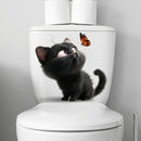 1pc Pegatina con diseño de gato lindo y mariposa, calcomanía de pared autoadhesiva, calcomanía para tapa de inodoro, plástico, decoración de baño, decoración estética del hogar, decoración de la habitación, embellece tu hogar
