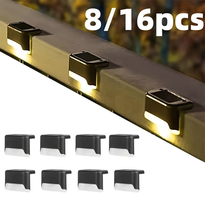 Paquete de 8/16 Luces Solares para Escaleras Exteriores, Iluminación LED para Pasos en Balcón, Patio y Jardín, Decoraciones para Senderos, Eficientes Energéticamente y Fáciles de Instalar, Sin Necesidad de Cableado