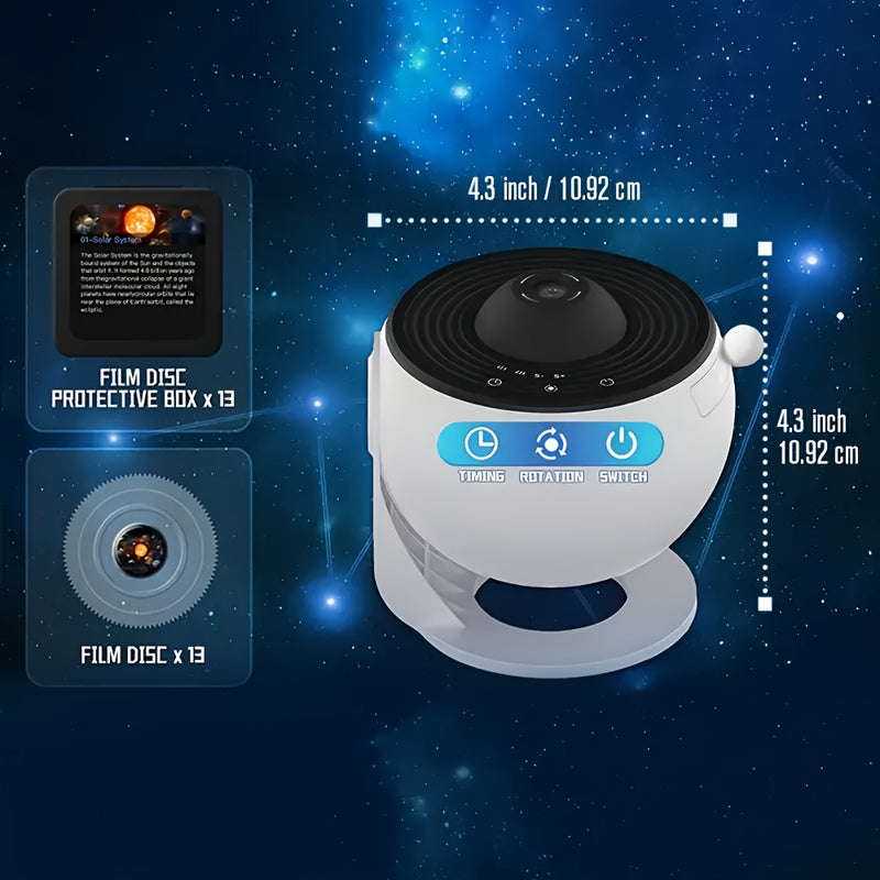 Proyector Planetario de 13 Piezas con Puerto USB, Rotación 360° y Temporizador de 1/2 Horas - Luz Nocturna Moderna con Efecto Aurora y Controles Simples de 3 Botones para Constelaciones y Planetas, Regalo Perfecto para Adolescentes y Adultos