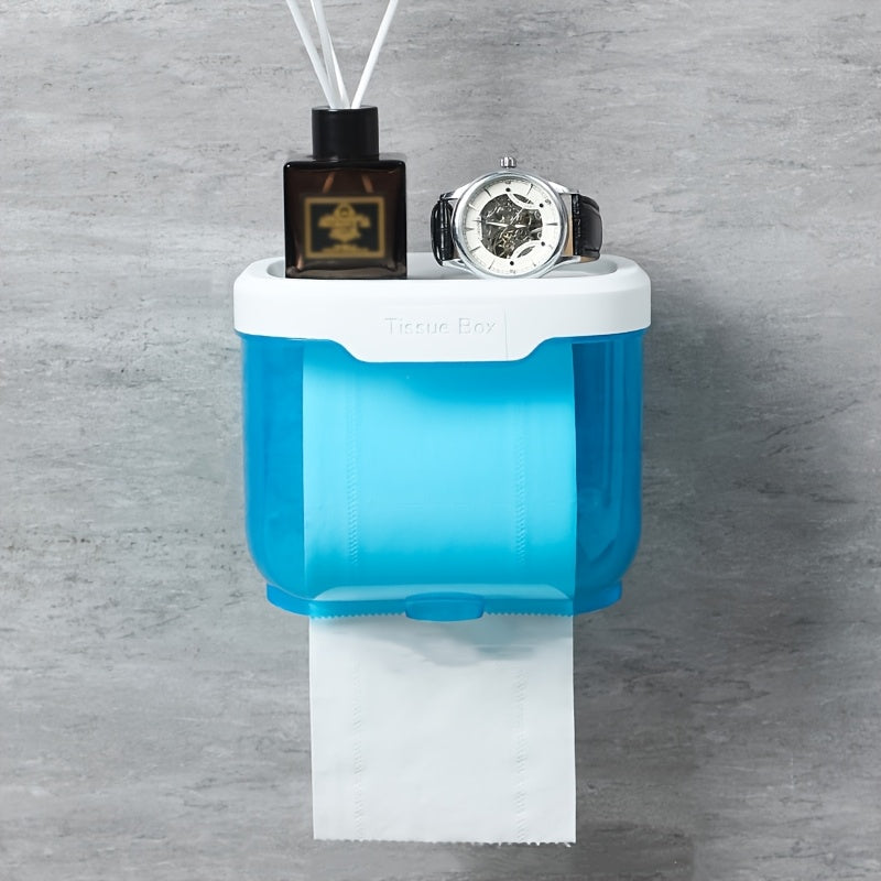 1pc Soporte de Papel Higiénico Impermeable para Montar en la Pared con Cajón - Adhesivo, No Necesita Batería, Ideal para la Organización del Baño y Esenciales de Limpieza