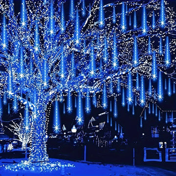 Cadena de Luces de Lluvia de Meteoros con Alimentación USB AMill - 8 Tubos, Plástico, 36V y Menos, Incluye Bombillas, Perfecta para Navidad, Halloween, Bodas, Cumpleaños, Decoraciones Festivas al Aire Libre, Ideal para Patios, Jardines, Calles, No Requie