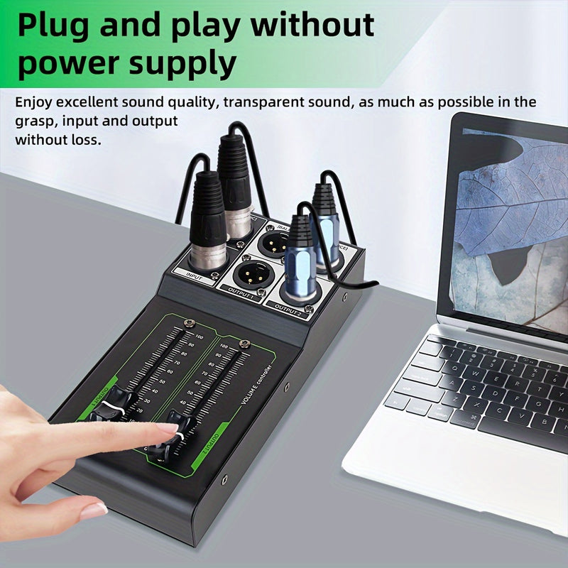 Controlador de Volumen Pasivo AROMA - Alta Fidelidad, Entrada/Salida Sin Ruido, Ajuste de Calidad de Sonido Sin Pérdidas, Metal Negro con Detalles Verdes, Compatible con PC, 36V y Menos, para una Experiencia de Audio Mejorada
