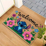 Alfombra de bienvenida con diseño de Stitch, 1 unidad - Antideslizante de poliéster con vibrante diseño floral, ideal para entrada, dormitorio y baño, fácil de limpiar, solo lavado a mano, tapete para baño