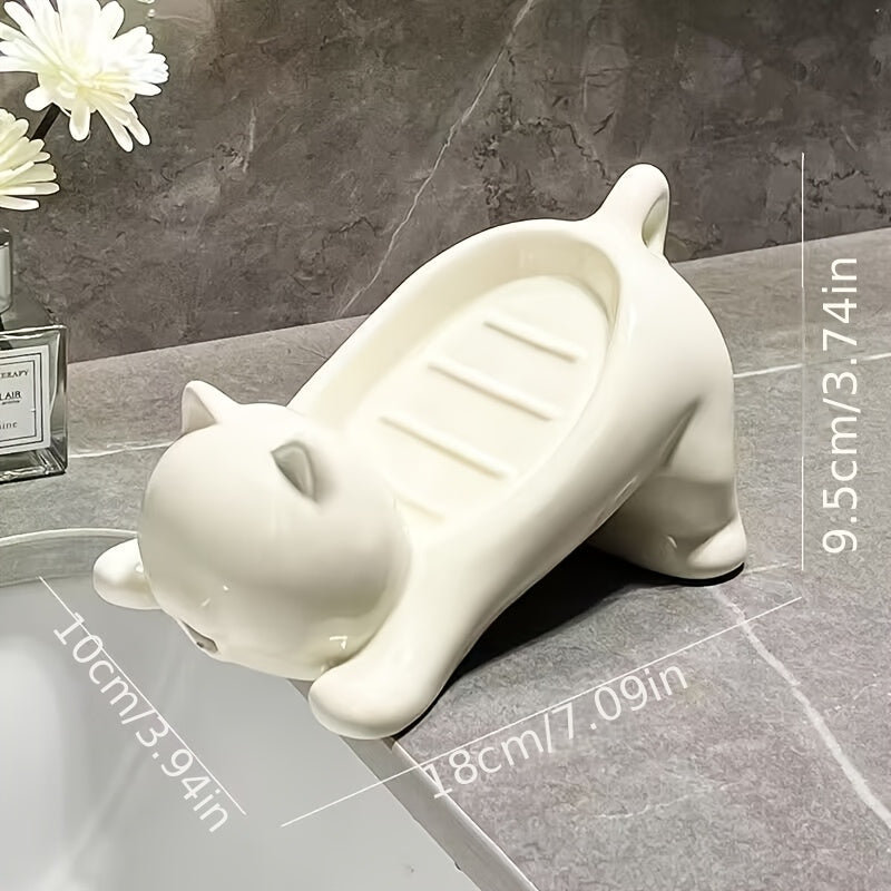 Caja de jabón de plástico con diseño de gato animado, creativa y linda, organizador de jabón para baño, escurridor de jabón con drenaje