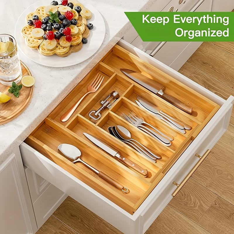 Organizador de Cajón Expansible de Bambú para Pared - Caja de Almacenamiento Multicompartimento para Utensilios de Cocina, Cubiertos y Herramientas de Oficina - Bandeja Organizadora de Alta Calidad
