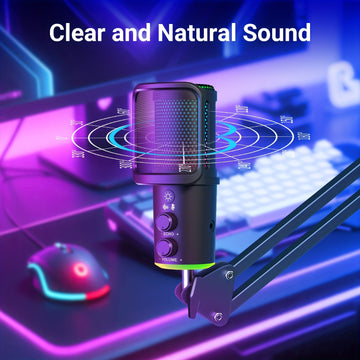 Microfono USB, Micrófono Condensador RGB con Brazo Boom Plug & Play, Kit de Microfonía Metálico Cardioid para PC y Computadora con Sonido Profesional para Grabación, Gaming y Canto, Incluye Filtro Anti-Pop