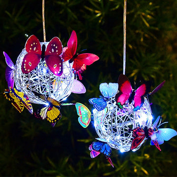Lámpara colgante de mariposa solar - Diseño de farol de mariposa, adecuado para luces de jardín LED al aire libre, alimentado por energía solar, sin control remoto, IP65