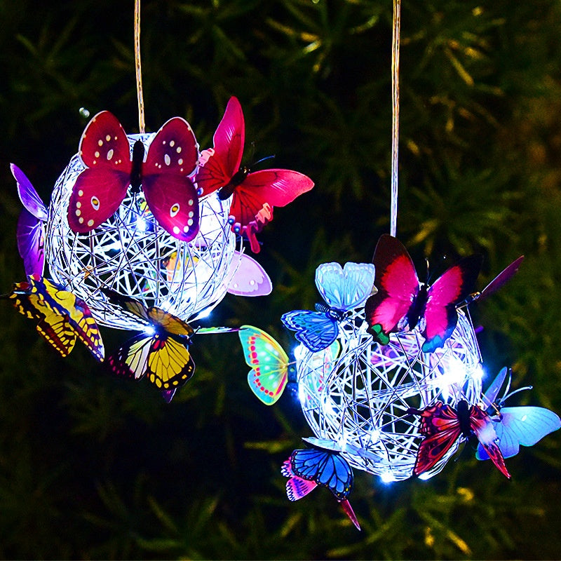 Lámpara colgante de mariposa solar - Diseño de farol de mariposa, adecuado para luces de jardín LED al aire libre, alimentado por energía solar, sin control remoto, IP65