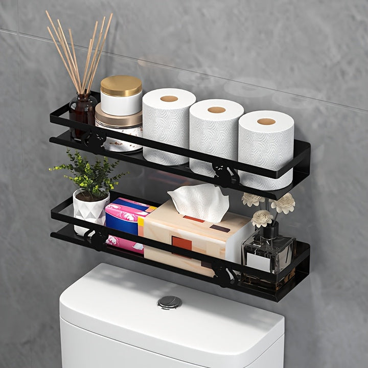 Estante de baño de hierro fundido, estante de almacenamiento de pared para inodoro, instalación fácil sin taladrar, organizador que ahorra espacio para pañuelos, champú, gel de ducha, accesorios de baño.