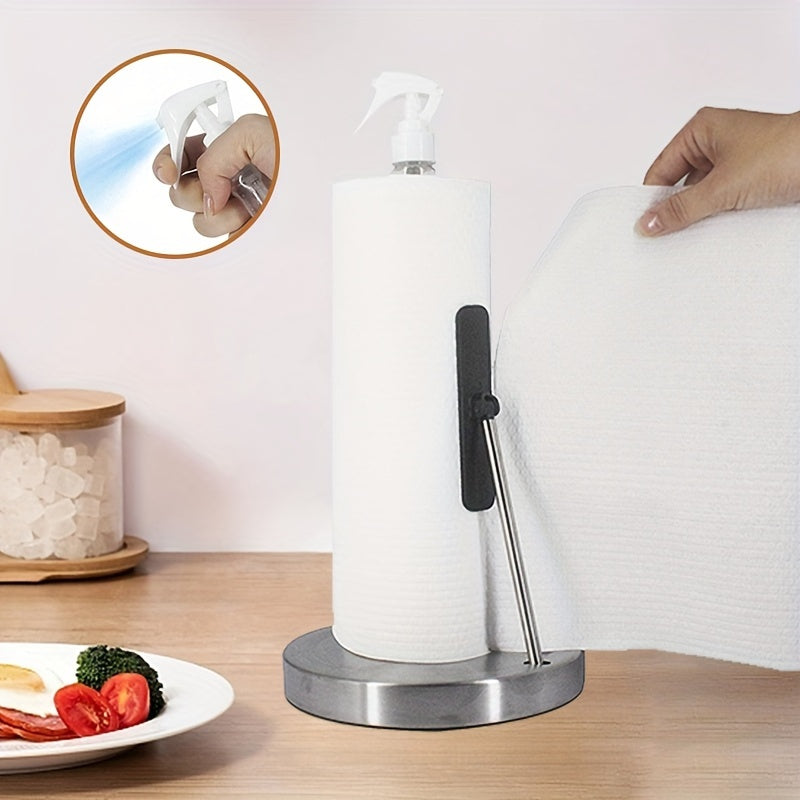 Soporte 2 en 1 para toallas de papel con botella rociadora, base para spray y rollo de papel, soporte para toallas de papel con limpiador, soporte para papel de cocina con botella rociadora