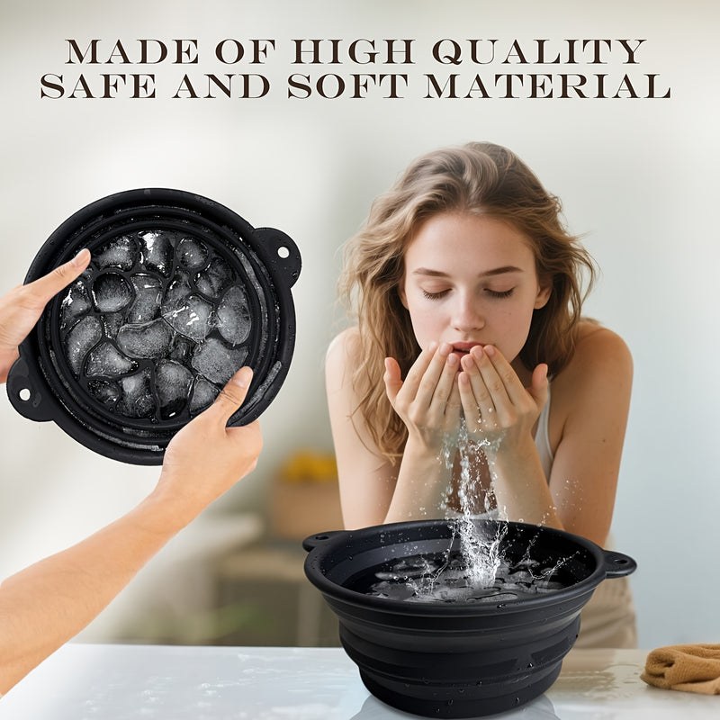 Baño de Hielo Portátil Plegable con Rejilla Desmontable y Borde Ergonómico a 30° - Taza Compacta para Relajación, Ideal para Viajes, Camping y Hogar, Fácil de Limpiar, Perfecto para Rostros en Movimiento