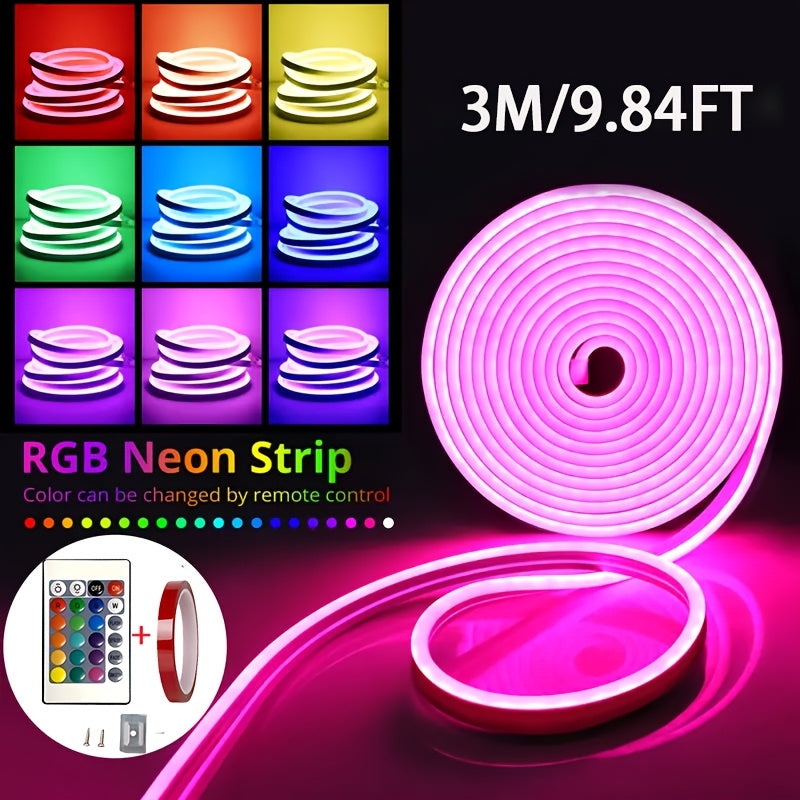 Luces LED RGB con interfaz USB de baja tensión 5V, mando remoto de 24 teclas, ideales para sala, dormitorio, bodas, decoración DIY, temporada de graduaciones y fiestas independientes - luces neón