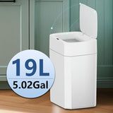 Cubo de basura automático con sensor de movimiento, diseño moderno, tapa de cierre suave, 12.98L y 19.0L, blanco, plástico, sella olores, para cocina, baño, hotel (2 pilas AA no incluidas)