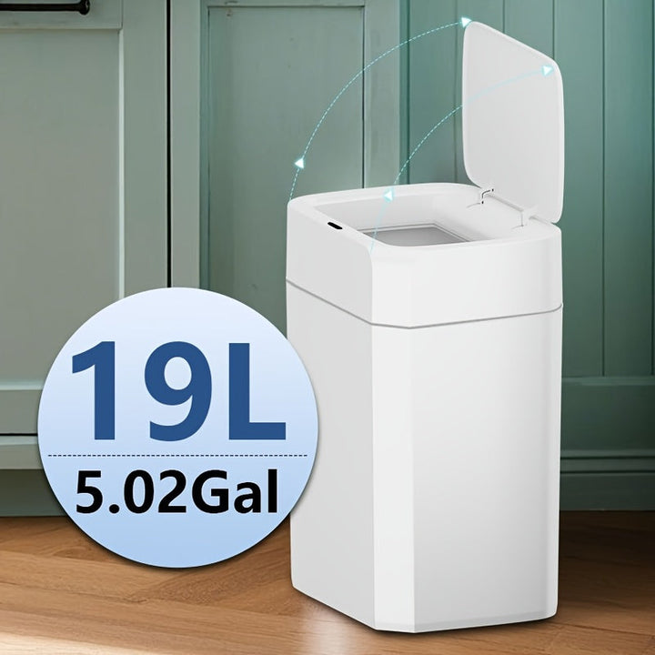 Cubo de basura automático con sensor de movimiento, diseño moderno, tapa de cierre suave, 12.98L y 19.0L, blanco, plástico, sella olores, para cocina, baño, hotel (2 pilas AA no incluidas)
