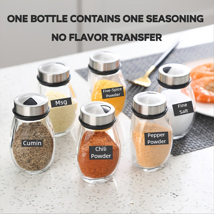 Juego de Tarros de Vidrio para Especias con Base Giratoria - 6 Tarros y Plato Rotativo para Sal, Pimienta, Azúcar - Organizador de Encimera de Cocina