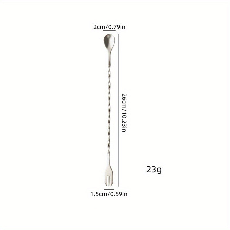 1pc Cuchara de Acero Inoxidable de Doble Cabeza y Mango Largo para Mezclar, Palo para Cócteles