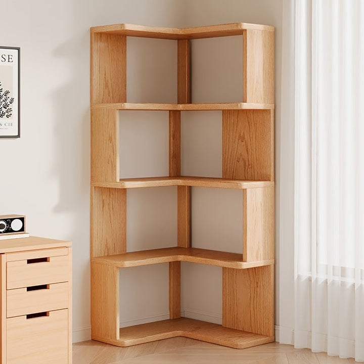 Estantería de madera maciza, repisa de esquina de varios niveles independiente, fácil de armar, para sala de estar, oficina, no requiere electricidad, material de madera dura, librero de esquina