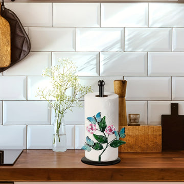 Porta Pañuelos de Metal con Diseño Floral y Mariposas - Dispensador Decorativo para Cocina, Baño o Sala con Base Resistente