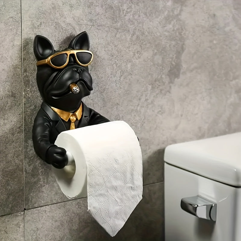 Soporte para papel higiénico de perro adorable, portarrollos creativo para baño, sin necesidad de taladrar, 1 unidad