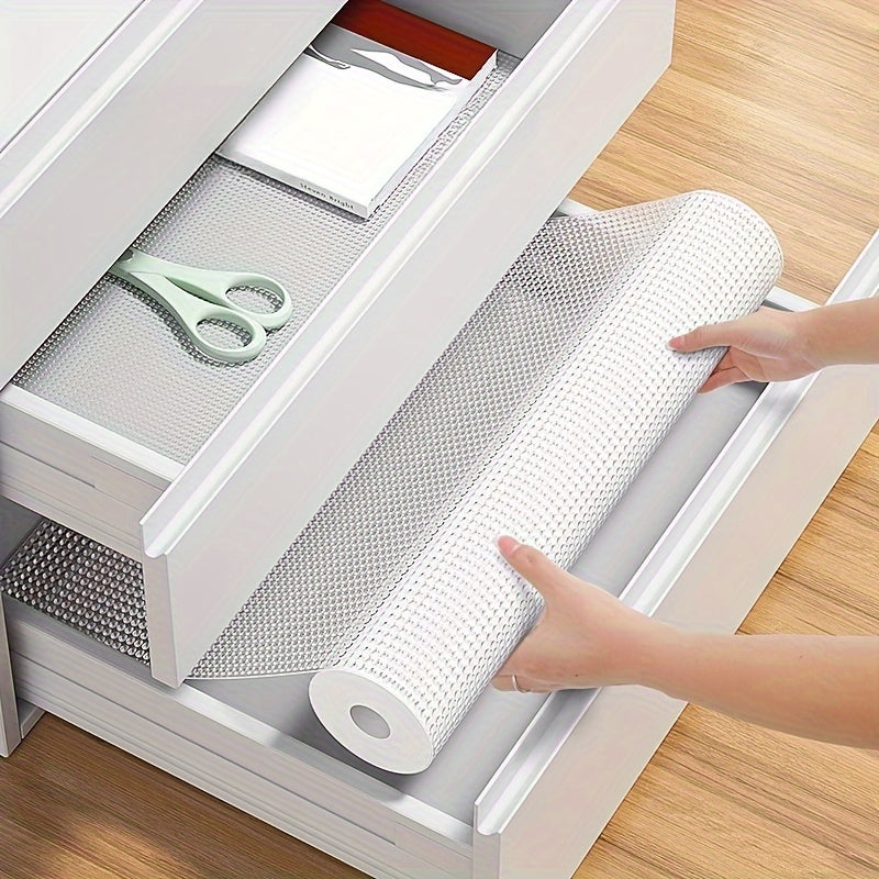 1 rollo de forro impermeable para gabinetes y cajones en EVA - Resistente a aceite, agua y manchas, antideslizante, organizador de cocina para estantes de refrigerador, cajones y mesadas - Fácil de limpiar, accesorios de almacenamiento para el hogar, pro