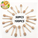 50pcs Mini Madera Miel Mezcla Barra Mango Mezcla Tarro Cuchara Natural Madera Miel Dipper Palo Cuchara Miel Palo Largo Suministros