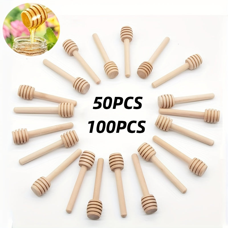 50pcs Mini Madera Miel Mezcla Barra Mango Mezcla Tarro Cuchara Natural Madera Miel Dipper Palo Cuchara Miel Palo Largo Suministros