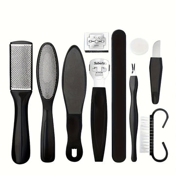 Kit Profesional de Spa para Pies, Cuidado de 10 en 30.48 cm, Juego de Acero Inoxidable para el Cuidado de los Pies, Removedor de Piel Muerta y Pedicura, Conjunto de Lima para Pies con Quitapelotas (Negro)