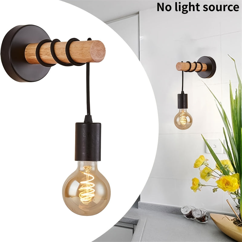 Aplique de Pared Estilo Granja Industrial - Lámpara de Pared Moderna y Retro en Madera Maciza y Metal con Acabado Pulido, Montaje Semi-Bajante, Herrajes Fáciles de Instalar Incluidos, 110V-240V para Cocina, Sala de Estar, Comedor, Café, Dormitorio, Decor