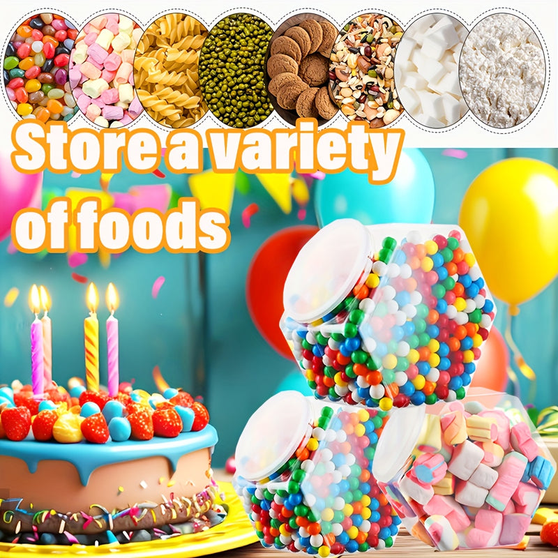 4 piezas de 72 onzas de frascos de dulces de plástico hexagonales con tapas - Seguros para alimentos, diseño transparente para dulces coloridos, perfectos para almacenar dulces y snacks.