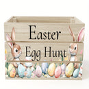Caja de almacenamiento de madera de Pascua - Diseño de caza de huevos - Perfecta para decoraciones de fiestas de Pascua y organización del hogar, divertidos suministros de almacenamiento para el hogar