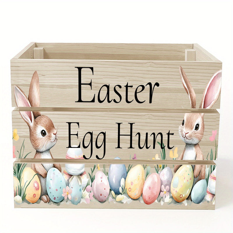 Caja de almacenamiento de madera de Pascua - Diseño de caza de huevos - Perfecta para decoraciones de fiestas de Pascua y organización del hogar, divertidos suministros de almacenamiento para el hogar