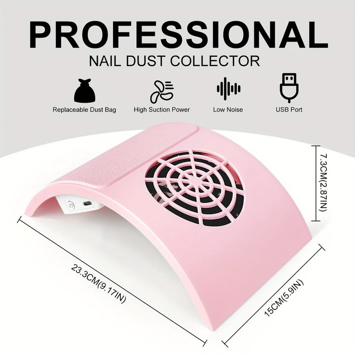 Aspiradora Profesional para Polvo de Uñas - Estación de Manicura USB para Salón y Hogar, Sistema Silencioso de Limpieza con Colector de Polvo para Artistas y Clientes, Sin Batería Necesaria, Diseño Elegante y Compacto, Construcción en Plástico