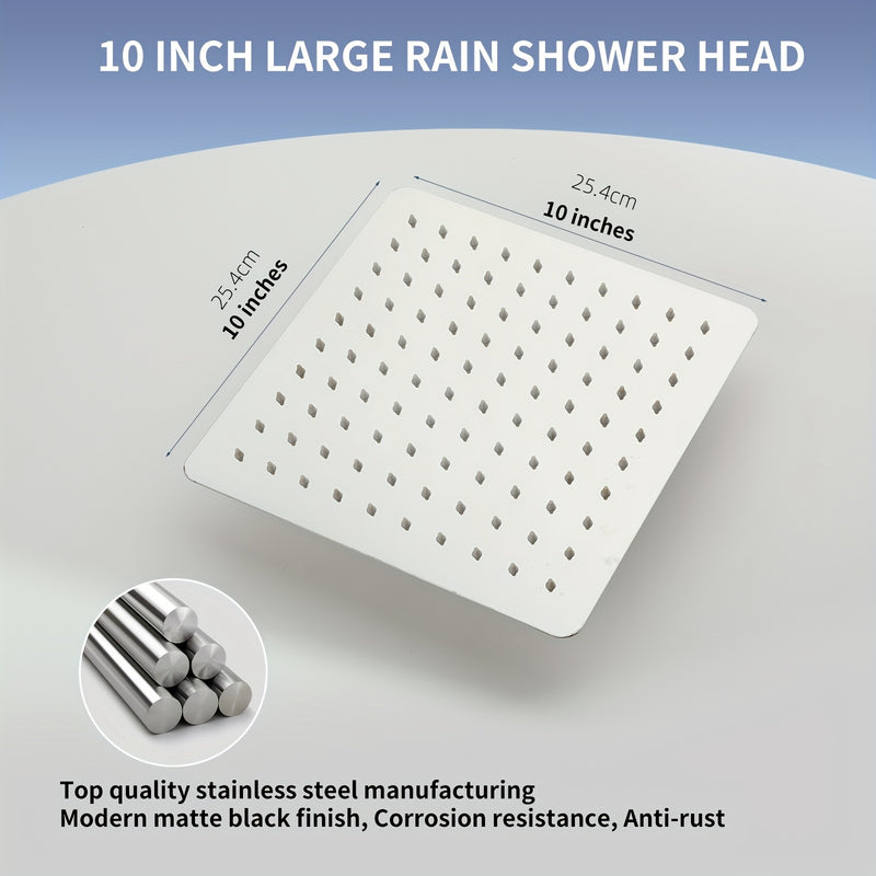 1 pieza de 10 pulgadas, ducha de acero inoxidable ultra delgada con brazo de extensión ajustable - Instalación clásica en la pared, sin taladro, experiencia de lluvia de alta presión para accesorios de baño modernos, accesorio de ducha | Acabado elegante