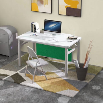 Escritorio plegable de 4 estaciones con silla, simple y fácil de instalar. Estilo moderno, fácilmente integrable en diferentes espacios domésticos y de oficina. Tamaño compacto después de plegar, ahorro de espacio.