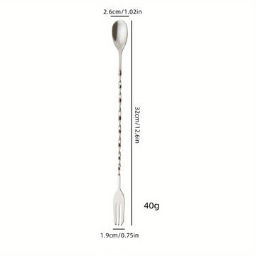 1pc Cuchara de Acero Inoxidable de Doble Cabeza y Mango Largo para Mezclar, Palo para Cócteles